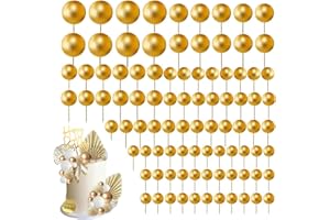 OUDQFCJ 60 pezzi Palline Cake Topper, Decorazioni Schiuma, Cupcake Topper, Decorazioni Torte, Topper Torta, Kit Pasticceria per Torta Compleanno, Feste di Compleanno, Anniversario (Oro)