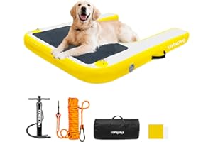 OWROMI Inflatable Dog Boat Ramp, Large Dog Water Ramp Up to 200 lbs, Non - Slip PVC Float with Pet Water Raft Ladder for Pool, Dock, Lake & Boat Pet Pools