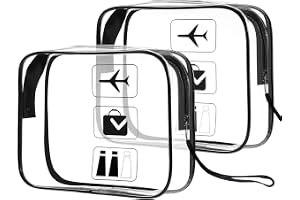 Set med 2 genomskinliga PVC-necessärer i vattentät PVC för flygplan – Genomskinlig sminkväska – Flygplansprylar – Handväska för flygmaskin och resor