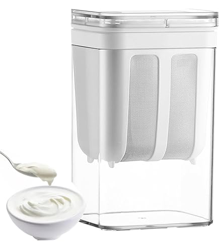 Passoire à yaourt grec avec couvercle. Séparateur de lactosérum réutilisable de grande capacité avec maille ultra fine (blanc