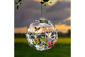 Uotory Solar Lights Outdoor Garden,Colorful Butterfly Garden Lights,Garden Hanging Solar Light Round Ball Light,Waterproof Weaving Lamp Garden Decoration Decorative Nightlight (Colorful Light)