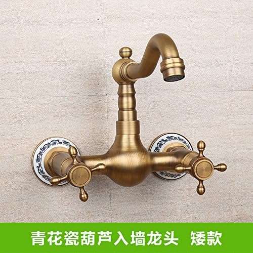 LighSCH Antique Sink Mixer Tap Bathroom Wall-Mounted Hot and Cold and Double-Hole Lowe