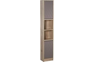 HOMCOM Armario Alto para Baño Columna de Baño con 2 Puertas y 2 Estantes Abiertos Mueble Auxiliar de Almacenaje para Salón Recibidor 30x24x170 cm Roble y Gris