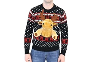 COSTUME AGENT Black 3D Reindeer Moose Ugly Christmas Sweater
