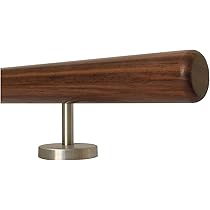 Corrimano Scale In Noce Con Supporti Acciaio - Lunghezza 200 Cm, &Oslash;42 Mm, Con 3 Supporti Dritti E Terminale Ad Arco