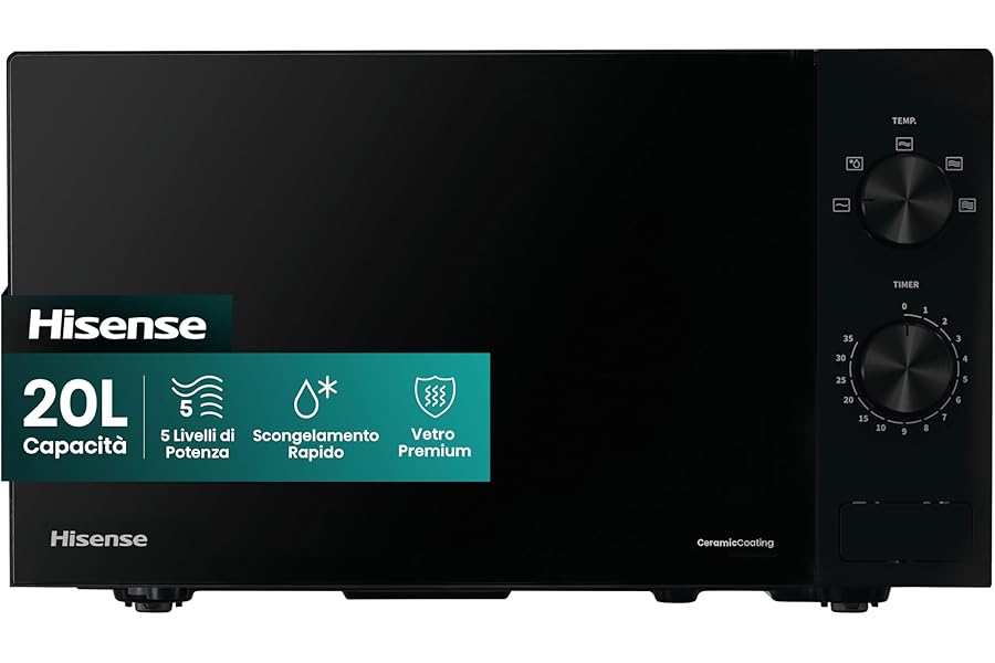 Hisense H20MOBP1 Microwave Oven, Black with Knobs, 20 Litre Capacity, 5 Power Levels, Ceramic Glass, Timer Functions and Quick Defrost