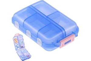 ROSENICE Custodia da viaggio portatile per pillole con 10 contenitori contenitore portaoggetti per farmaci (blu)