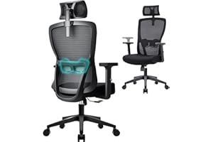 Durrafy Ergonomischer Bürostuhl, Schreibtischstuhl Höhenverstellbar, Drehstuhl mit Verstellbarer Lendenwirbelstütze und Kopfstütze, 90°-130°Liegefunktion, Bürostuhl bis 150 kg Belastbar, Schwarz