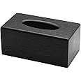 huahuo Tissue Box Wooden Tissue Box Rectangular facial Tissue Dispenser Holder for Kitchen Living Room Restaurant and Hotel(Black)