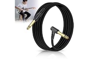 WY8 Guitar Cable 3M, Instrument Lead with 6.35mm (1/4") Straight to Right Angle Jack Plugs, Gold-Plated Amp Cord for Electric Guitar, Bass, Keyboard (Straight- Right Angle), Black