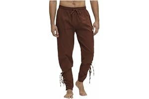SHEYOW Hombre Pantalón Medieval Pantalones Largos de Lino Casual Estilo Punk Traje de Pirata Halloween