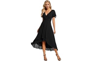 Ever-Pretty Abito da Ospite Scollo A V Maniche A Volant Gonna A Trapezio Abiti Cerimonia Donna Eleganti EG02084