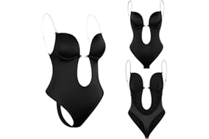 ADIUS Body Scollato Schiena Scoperta, Donna Backless Profondo Scollo A V Body Shapewear, Body Contenitivo Modellante Perizoma Senza Cuciture,Spalline Trasparenti,Regolabile