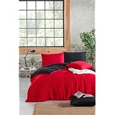 Mer-Tim Cotton Ranforce Single Person 160x220 Double Sided Duvet Cover Duvet Cover Black-Red (Black-Red)