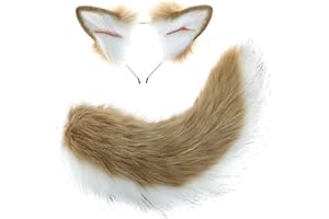 Fxaelian Animal Big Tail Fox Cat Dog Wolf Tail and Ears Headband Cosplay Costume Accessory