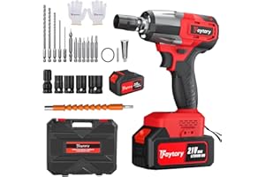 QIMU 21V Brushless Cordless Impact Wrench 1/2Inch Chuck, Max Torque 550N.m Power Impact Gun with 6.0Ah Lithium Battery and Charger, 4 Impact Sockets, 3200RPM Variable Speed Electric Impact Wrench (Red)