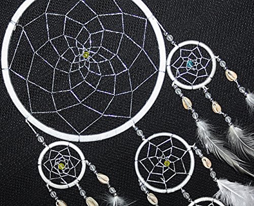 Indianer Muschel Traumfänger WEISS Dreamcatcher TON in TON Zwirn WHITE mit Kaurimuscheln 16,5/45 cm. - 2