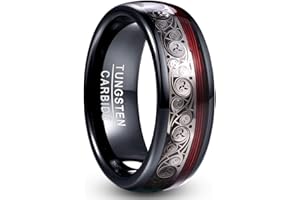 VAKKI 8mm Black Tungsten Carbide Ring Celtic Spiral Pattern and Red Guitar String Inlay High Polished Comfort Fit Size O to Y