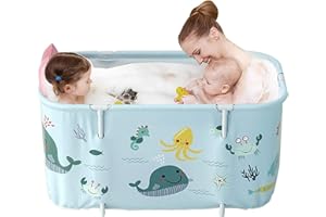 OWUTONG HUIPYOU Vasca da bagno portatile, pieghevole, vasca da bagno in plastica SPA, vasca da bagno extra large per adulti bambini 120 cm, blu