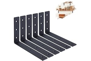 VLIO Heavy Duty Shelf Bracket, 5mm Thick Black L Shape Wall Scaffold Board Shelf Brackets, Metal Wall Brackets for Shelves, 6 Pack (4" x 6"/10cm x 15cm)