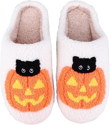 Nlaayong Halloween Hausschuhe - Kürbis Pantoffeln Plüsch Warm Für Damen Herren