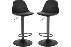EUGAD Tabouret de Bar Lot de 2, pour Îlot de Cuisine, Bar, Salle à Manger, Réglable en Hauteur et Pivotante, avec Dossier, Repose-Pieds, en Cuir synthétique, Noir
