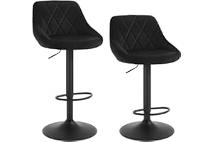 WOLTU Bar Stools Set of 2 Breakfast Bar Chairs Swivel Dining Stools, Height Adjustable Kitchen Island Barstools, Black Velvet Upholstery, Metal Footrest & Base