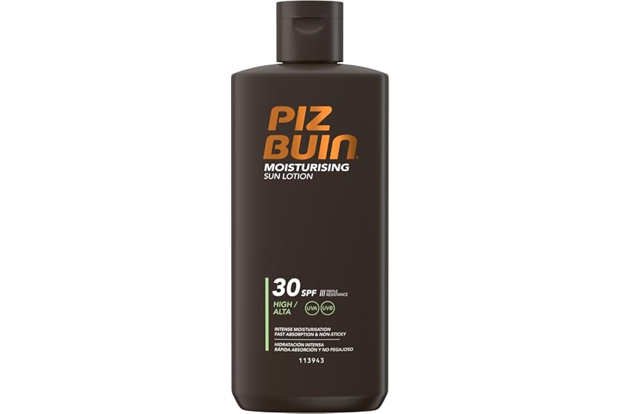 Piz Buin Moisturising Sun Lotion SPF 30 (200ml), Water-Resistant Piz Buin 30 Sunscreen with Advanced UVA/UVB Protection, Skincare with Glycerin and Feverfew PFE Plant Extract