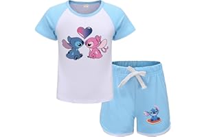 Xpialong Blue Cat Girls Summer Pajamas pjs Casual Short-Sleeved Sportswear T-Shirt Set