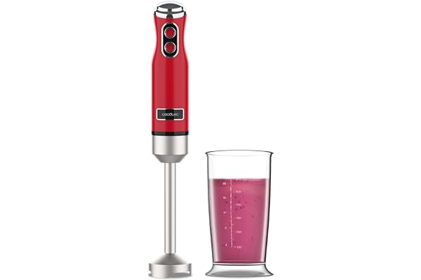 Cecotec Blender Mixeur Power RetroRed 1200MAX. Puissance Maximale 1200 W, Technologie CrossBlades, 4 Feuilles Revêtues en Titane Noir, 2 Vitesses, 0,5 L de Capacité, Cloche Anti-Éclaboussures
