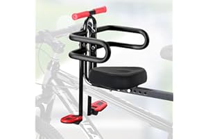 alouweekuky Seggiolino Anteriore per Bicicletta, Seggiolino Bici per Bambini con Braccioli e Pedane, Seggiolino Anteriore per Bici da Montagna, City Bike e Bici Pieghevoli