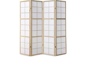 ‎HOMESTYLE4U Homestyle4u 167, Paravent Raumteiler Innen Holz 4 teilig Natur Raumtrenner Sichtschutz Trennwand freistehend Reispapier Weiß