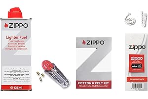‎ZIPPO Original Zippo Zubehör-Starterset - bestehend aus 1 x Original Zippo Feuerzeugbenzin 125 ml, 1 x Ersatzdocht, 6 x Feuersteine, 1 x Watte und Öl