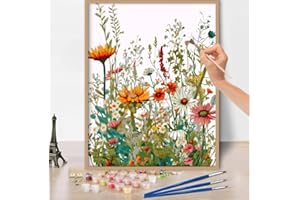 askkqtx Malen Nach Zahlen für Erwachsene, Wasserfarbe Blumen DIY Paint by Numbers Adult Handgemalt Ölgemälde Kit für Anfänger und Erwachsene, Pflanzen Als Geschenk Home Wand Dekor 30X40 CM