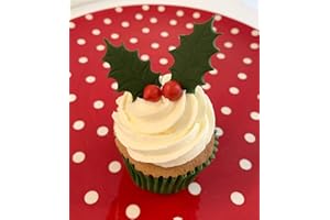 HOLLY CUPCAKES 12 Sugar Holly Leaves and 12 Red Chocolate Holly Berries- Edible & Handmade with Love in The UK!