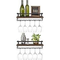 KEPMOGOH Aan De Muur Bevestigd Ijzeren Wijnrek, Drijvende Glazen Wijn Display Houder Home Drank Plank Bar Fles Organisatie Kasten, Wijn Opslag Rack, Voor Keuken Eetkamer Decor (Gold, 120CM/47.2IN