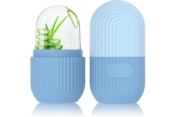 GeeRic Rouleaux de glace en silicone pour le visage, contour du visage cubique pour le cou des yeux, rouleau de massage du visage de beauté Supprimer les cernes Outils de soin de la peau (Bleu)