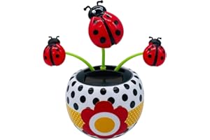 YMHAPP 1Pc Red Ladybug Solar Powered Dancing, Solar Swinging Flip Flap Flower Animated Bobblehead Dancer Toy, Car Windowsill Decoration Ornament Sun Catcher, Solar Dancer Figure Novelty and Gag Toys