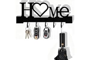 GENERIC Sweet Home Key Holder for Wall – Black Metal Key Hooks Wall Mounted with 5 Hooks, Self-Adhesive or No-Drill Key Rack, Heavy-Duty Key Hanger for Entryway, Home, Office & Door Decor