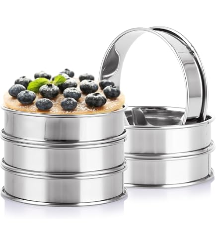 GIONAR Crumpet-Ringe 10 Cm – Antihaftbeschichtet, 6 Stück | Für Muffins, Spiegelei, Torten & Mehr