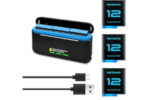 HUAENG 3 Stück 2580mAh Akku für Gopro Hero 12/Hero 11/Hero 10/Hero 9 mit 3-Kanal Typ-C Akku-Ladestation