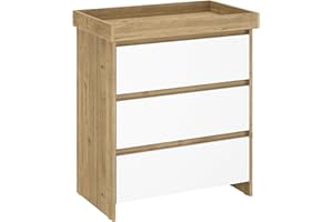 Shefa Kids Cremona Oak-White 3-Drawer Baby Changing Table with Drawers – Ergonomic Baby Changing Unit & Diaper Changing Station, Convertible Changing Table Unit