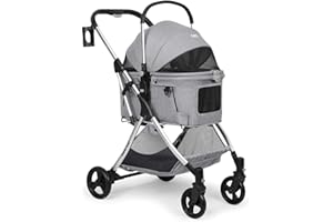 BEBEROAD Animaux Voyage Poussette, Poussette de Luxe pour Chien, Pliable Chien Chat À Quatre Roues Chariot/Landau Jogger/Poussette Buggy, pour des Animaux Jusqu’à 20 KG, 73 x 55 x 100 cm, Gris Plus