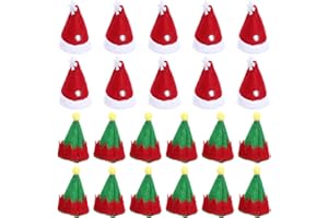 Amosfun 24pcs Christmas Mini Santa Hats Elf Hats Lollipop Candy Cover Cap Candy Packing Party Favors Doll Craft Decor for DIY Craft Tree Party Supplies