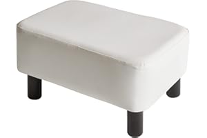 YMYNY Reposapiés de 42 cm Otomana con Patas de Madera Estables Cuero de la PU Reposapiés Taburete para Cambio de Zapatos para Sala de Estar Asiento Acolchado para Dormitorio Blanco HD-HRF-BD212
