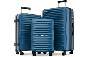 MGOB 20PC Valigia Bagaglio a Mano 40L Ultra Leggero Trolley Rigido Valigie da cabina 4 Ruote Girevoli Doppie e TSA Lucchetto 55x36x21cm, Nero (Blu, Set)