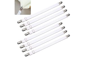 WEERSTONE 8pcs Adjustable Bed Sheet Straps Clips, Grippers to Hold Sheet，Elastic Mattress Sheet Fasteners Holder and Suspenders for Mattress, Sofa, Couch, Table Cloth, Ironing Board Cover (White)