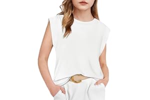 Arshiner Camiseta para Niñas Manga Corta Cuello Redondo Rayas de Color Liso Ropa de Verano para Niñas de 5-12 Años.