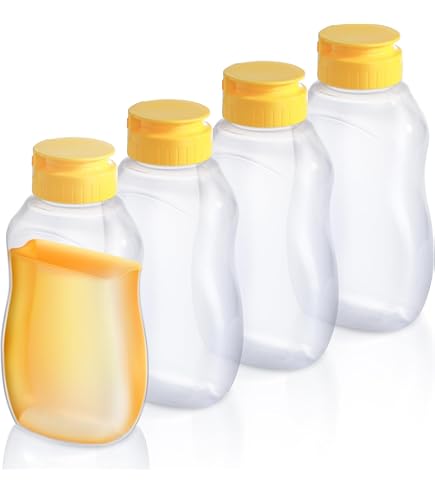 Lot De 2 Distributeurs De Miel/sirop 350 Ml - Bouteille PET Transparente Pressable - Couvercle Rabat Anti-fuite - Pour Cuisine