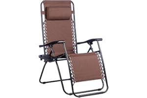 Hortan Poltrona Sdraio Relax Reclinabile Con Cuscino Imbottito, Tavolino Portaoggetti, Seduta In Tessuto Textilene E Struttura in Acciaio Con Tubolare Rinforzato, Per Casa, Terrazzo e Giardino